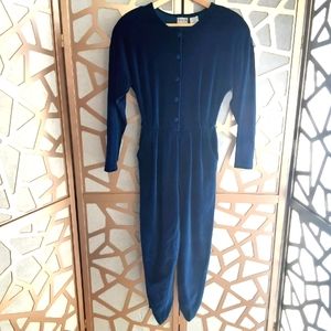 VINTAGE SPIEGEL ELEMENTS Snow Bunny Blue Velvet Jumpsuit Pleated with Pockets